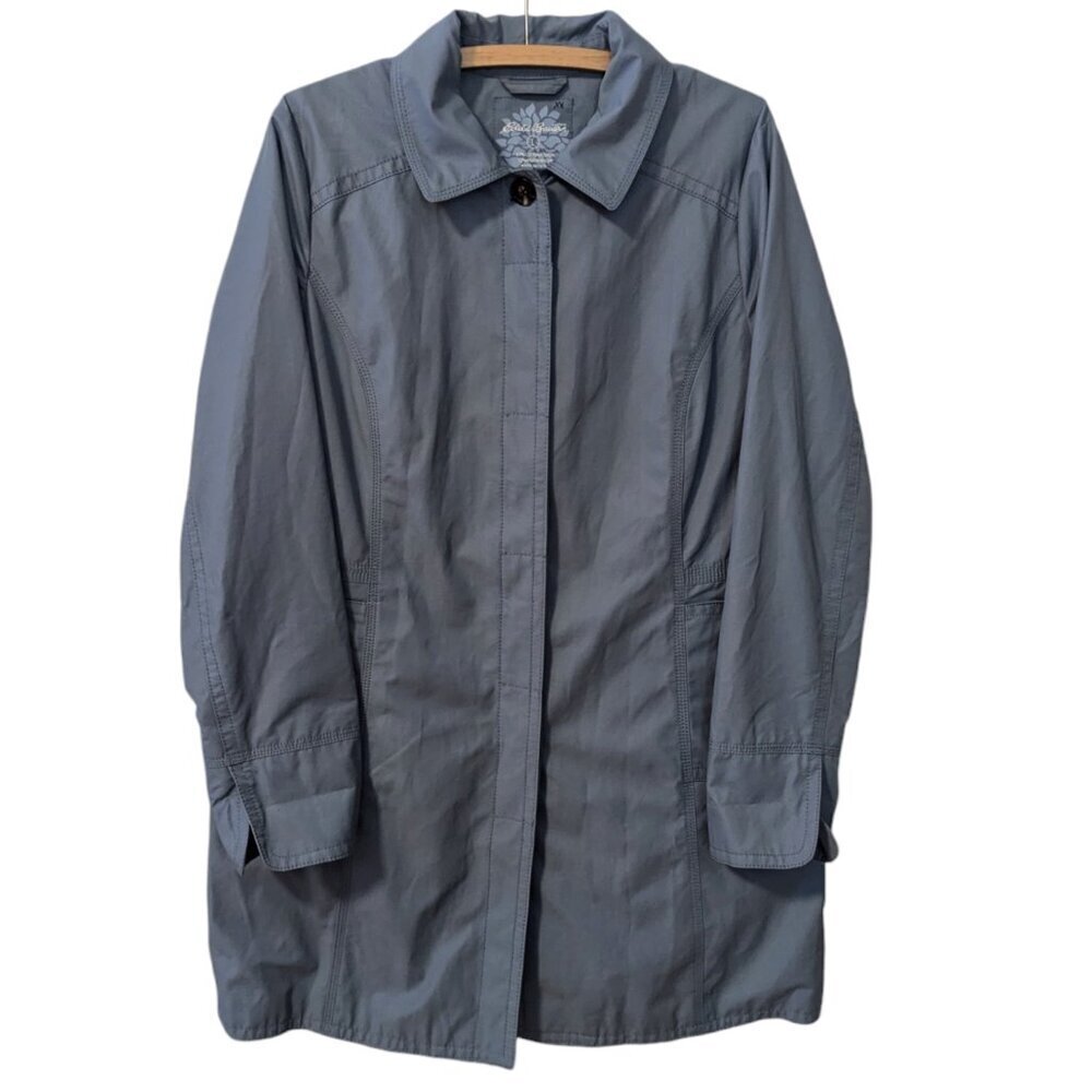 Eddie Bauer Trench Rain Coat Weatheredge Long Knee‎ Length Blue Size Large